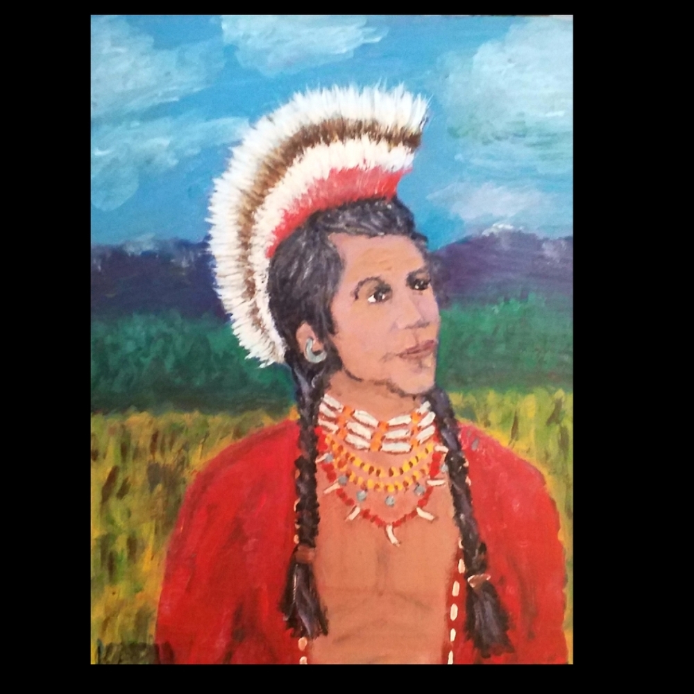 Indian Chief. On Canvas Panel. Large Art